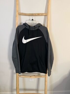 Nike Black & Gray DriFit Pullover Hoodie with White Swoosh